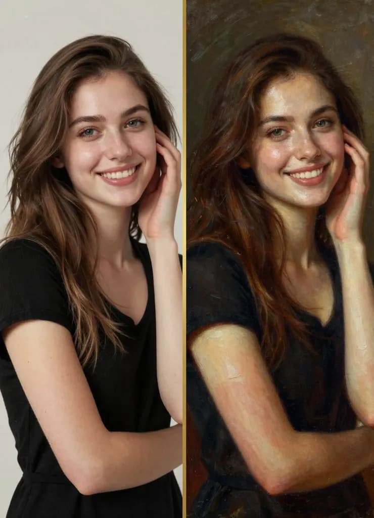 나노 바나나 2 AI 이미지 생성: 나란히 배치된 스타일 변환 과정에서 보존된 구도와 정체성 특징