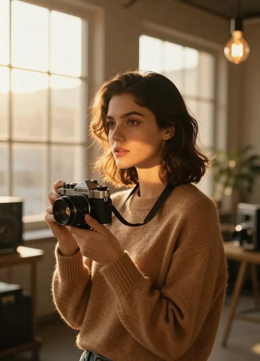Dramatic portrait of a woman lit by four simultaneous lighting techniques โ Rembrandt, rim, fill, and hair light