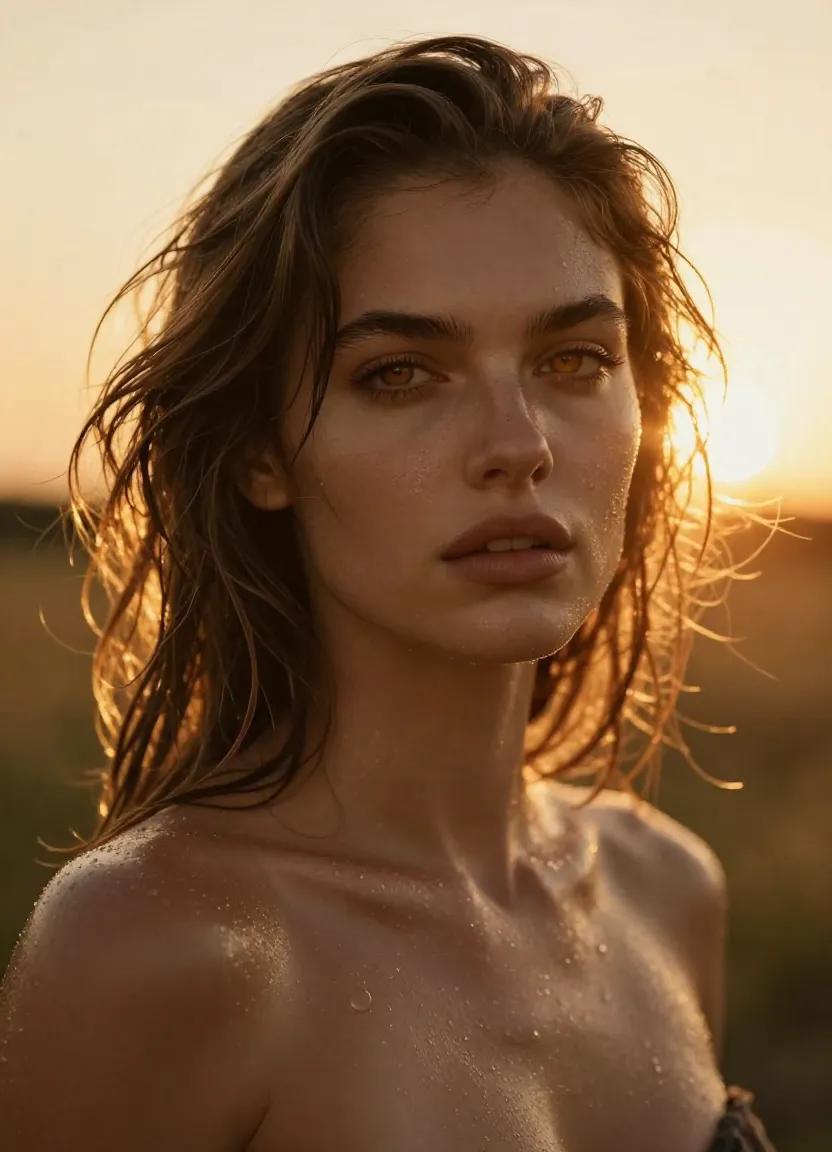 나노 바나나 2 AI 생성 영화급 인물 사진, 황금 시간대 조명, 렘브란트 조명, 얕은 심도로 흐릿한 배경