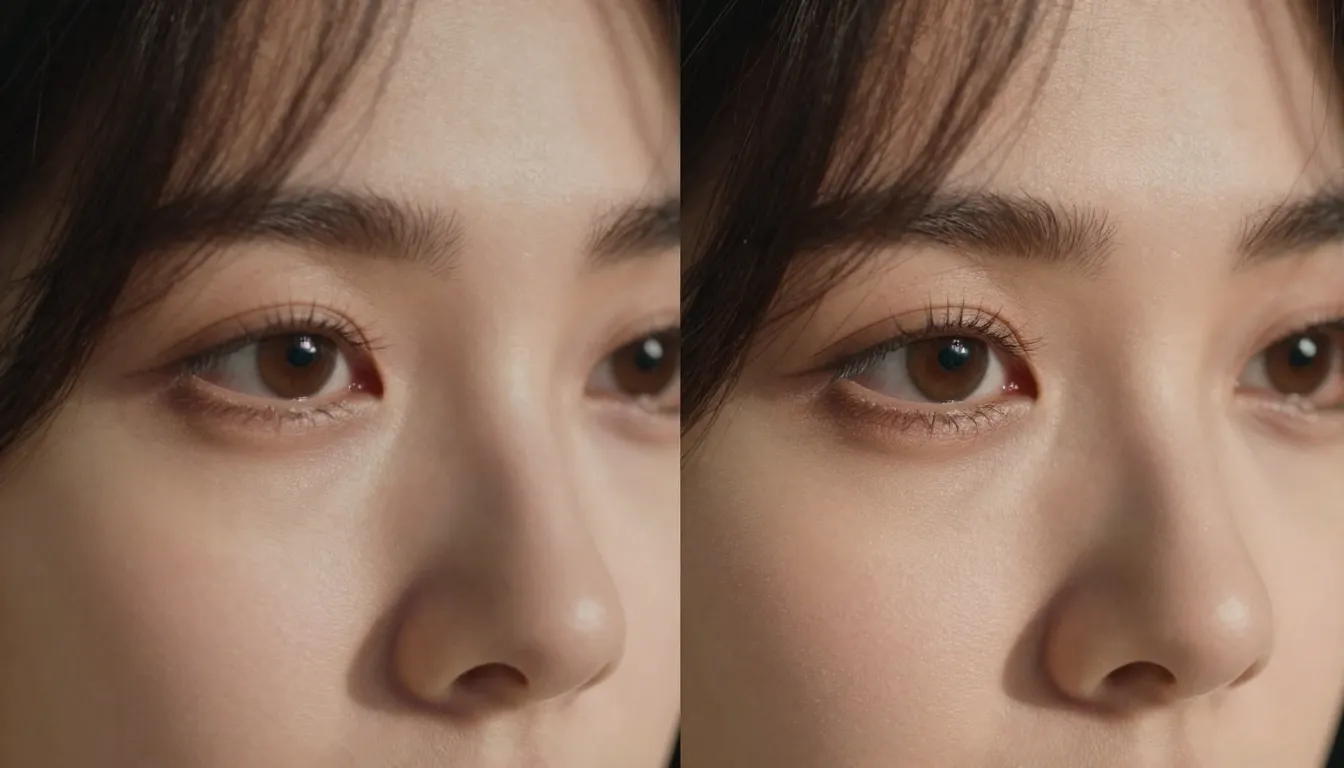 Nano Banana 2 标准分辨率与 HD 分辨率 AI 生成图片的并排对比，在近距离人像中展示细节差异