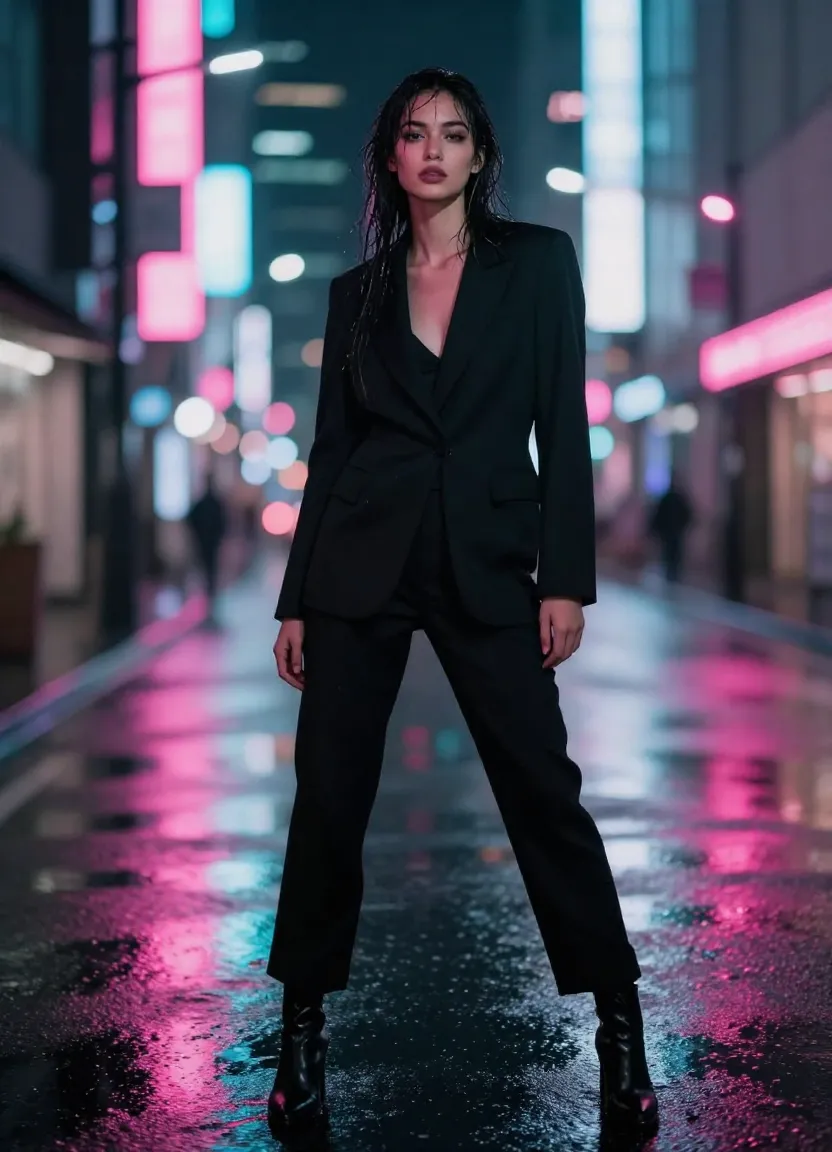 用 Nano Banana 2 生成的霓虹灯时尚人像，展示 AI 图片生成在社交媒体内容创作中的吸睛效果